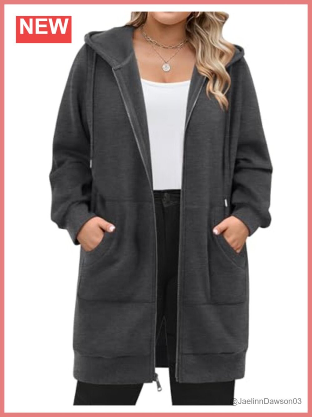 Plus Size Zip Up Hoodie Fleece Tunic Sweatshirt Long Sleeve Pockets